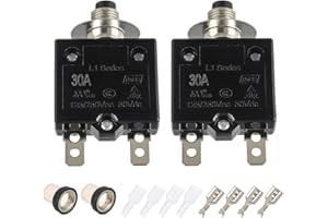 EPLZON 30A Manual Reset Push Button Circuit Breaker 125/250V AC 50V DC Thermal Overload Protector with Quick Connect Terminals and Waterproof Button Caps Assortment Kit(Pack of 2 pcs)