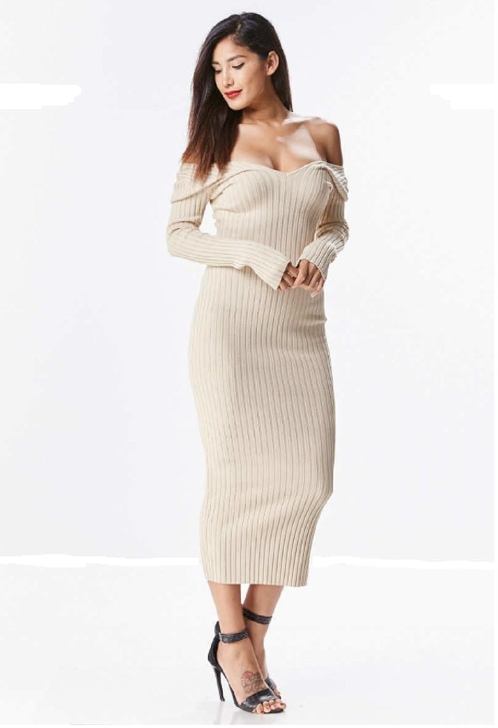 ribbed midi sweater dress