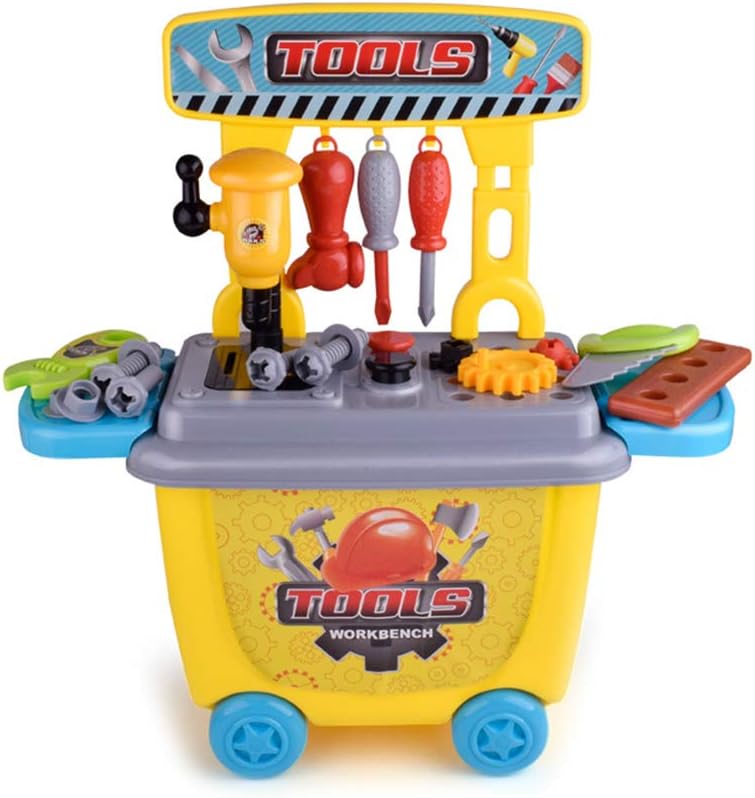 helegeSONG Kids Toys, Realistic Drill Kit Toolbox Suitcase Kids Pretend Play Handyman Educational Toy - Tool Case Bucket