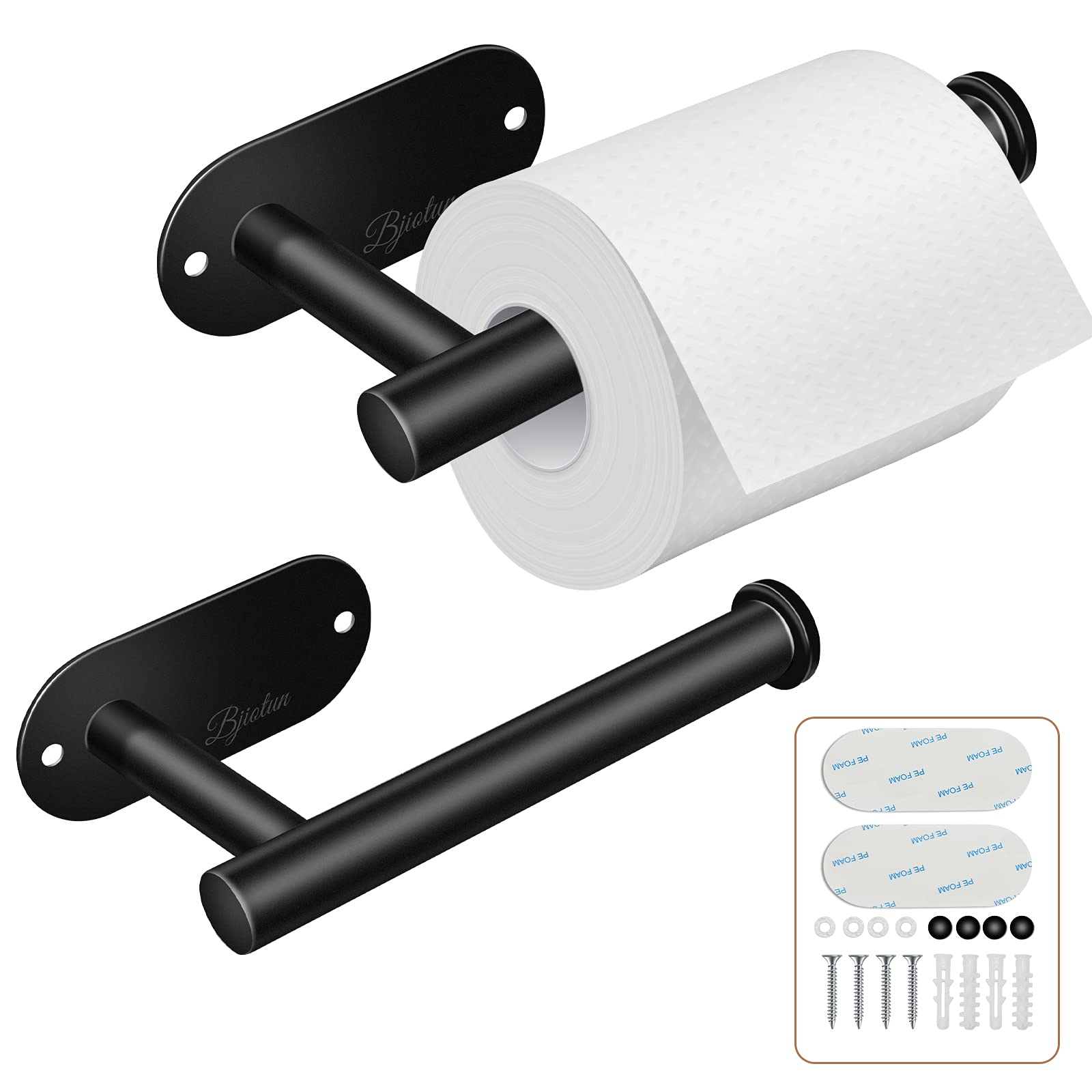 Photo 1 of 2 Pack Toilet Paper Holder - Bjiotun Black Toilet Paper Holder Wall Mount for Bathroom Storage, . Includes 4 holders and 4 pks mounting hardware. No adhesive