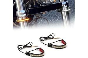 GTINTHEBOX 2PC Flexible Switchback Dual-Color White & Amber LED Fork Turn Signal DRL Daytime Running Light Waterproof Adjustable Stips Bars kit Universal Fit Motorcycle Bike (39mm-70mm)