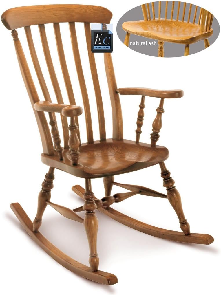 SOLID ASH FARMHOUSE ROCKING CHAIR : MADE IN ENGLAND: A Superb, English Chair made in Solid Ash : Size (cm) 107h x 53w: Traditional English Design, Hand Made to Order: Lead Time 6/8 Weeks (Natural)