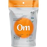 Om Master Blend Mushroom Powder – Organic Mushroom Supplement with 10 Mushrooms and Ashwagandha - Support Immunity, Gut Health & Stress Relief, 3.17 oz (40 Servings)