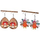 Vintage Turkey Pumpkin Earrings Set for Women Thanksgiving Maple leaf Wood Earring Autumn Fall Jewelry Holiday Birthday Party Gift