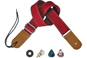 Farcaya Ukulele Strap Soprano Concert Tenor Baritone Banjo Mandolin Cotton Linen Leather Ends Uke Musical Instrument Accessories Picks Lock Button Screw (Red)