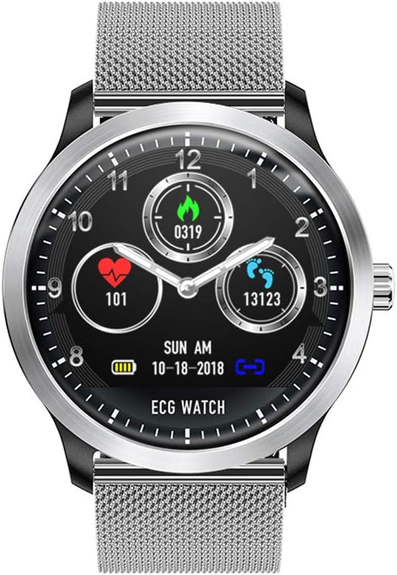 GFYL Sports Bracelet, Pedometer Smart watch N58 Smart Watch with ECG display PPG ECG HRV Report Heart Rate Blood Pressure Test Monitor r25 Smartwatch,Silversteelstrap