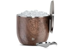 SNOWFOX XL Premium Vacuum Insulated Double Wall Stainless Steel Ice Bucket with Lid/Scoop, Bar Accessories, Large Elegant Party Bucket, Chill Several Bottles, Beautiful Entertaining, 7L, Dark Walnut