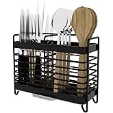 Kitchen Utensil Holder, Silverware Organizer Holder, Kitchen Counter Drainer Basket Cutlery for Flatware, Spoons, Forks, and Knives, Stainless Steel Utensil Drying Rack with Drain Tray (2 Cells)