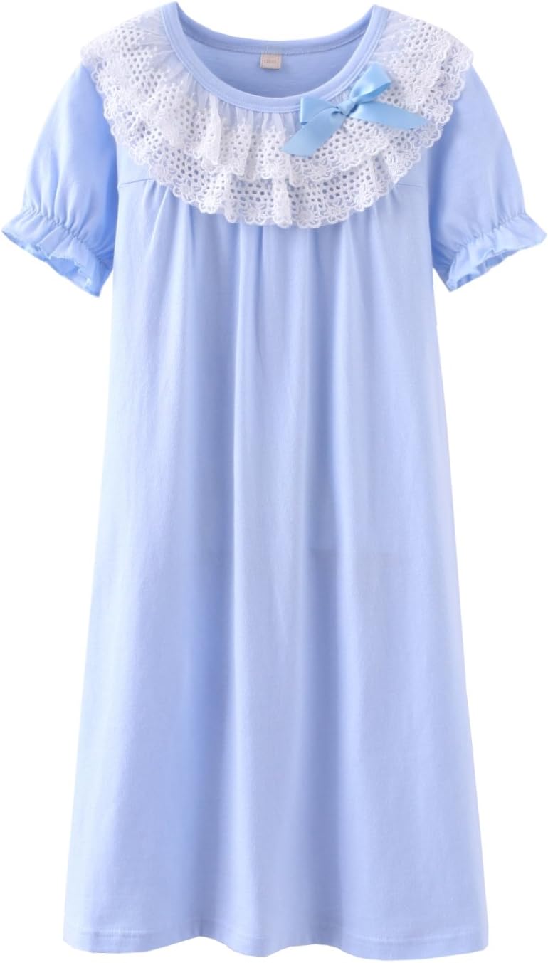 Mommy & Girls' Matching Lace Nighties & Bowknot Nightgowns 100% Cotton Sleepwear for Toddler 5-14 Years