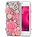 iPod Touch 6th Generation Case - Mavis's Diary 3D Handmade Luxury Bling Pink Flowers with Cute Bow Shiny Crown Diamonds Clear Case Hard Cover For iPod Touch 6th Generation with Dust Plug & Crystal Pen