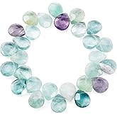 Craftdady 27pcs Faceted Teardrop Natural Fluorite Beads Top Drilled Energy Healing Crystal Gemstone Loose Beads Polished Chakra Stone Loose Beads 12x9-10mm for DIY Jewelry Crafts