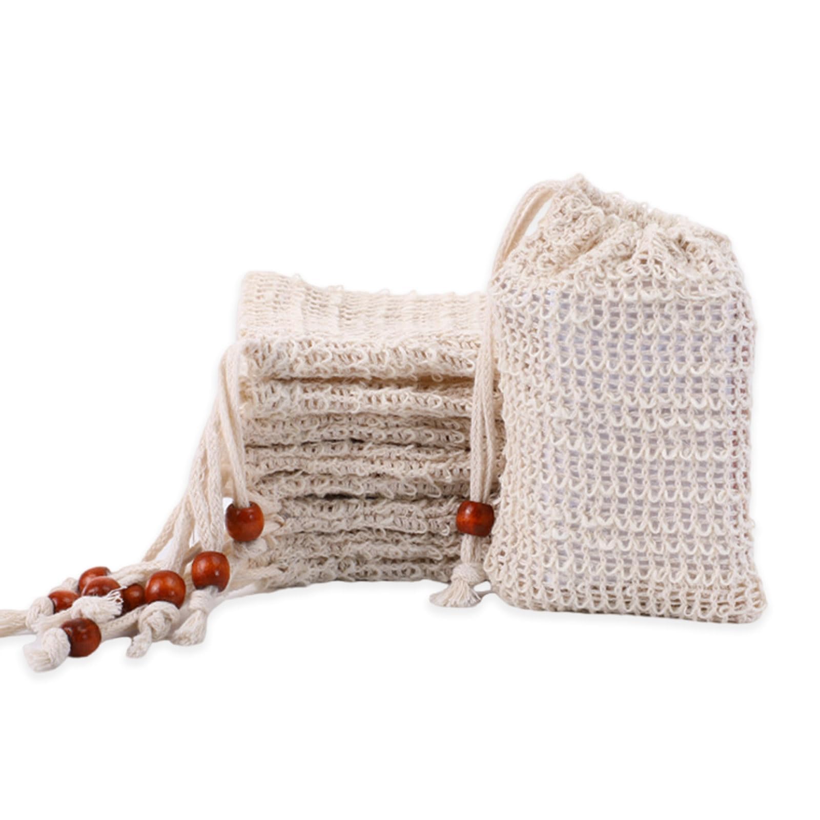 Photo 1 of 12PCS 3.5x5.5 Inches Plastic Reusable Soap Saver Bag with Drawstring and Wooden Bead Exfoliating Soap Pouch for Bath and Shower Foaming and Drying