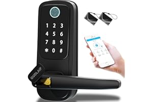 GUDLAIF Smart Door Lock,5-in-1 Keyless Entry Door Lock with Handle,Keypad Door Lock Support WiFi & APP Control,Biometric Fingerprint Door Lock Digital Electronic Door Lock for Front Door Hotel Office Home
