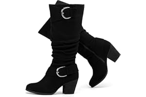 Luoika Women's Extra Wide Calf Slouchy Knee High Boots, Wide Width Knee-High Boots Low Stacked Heel Side Zipper Winter Fall Tall Boots.