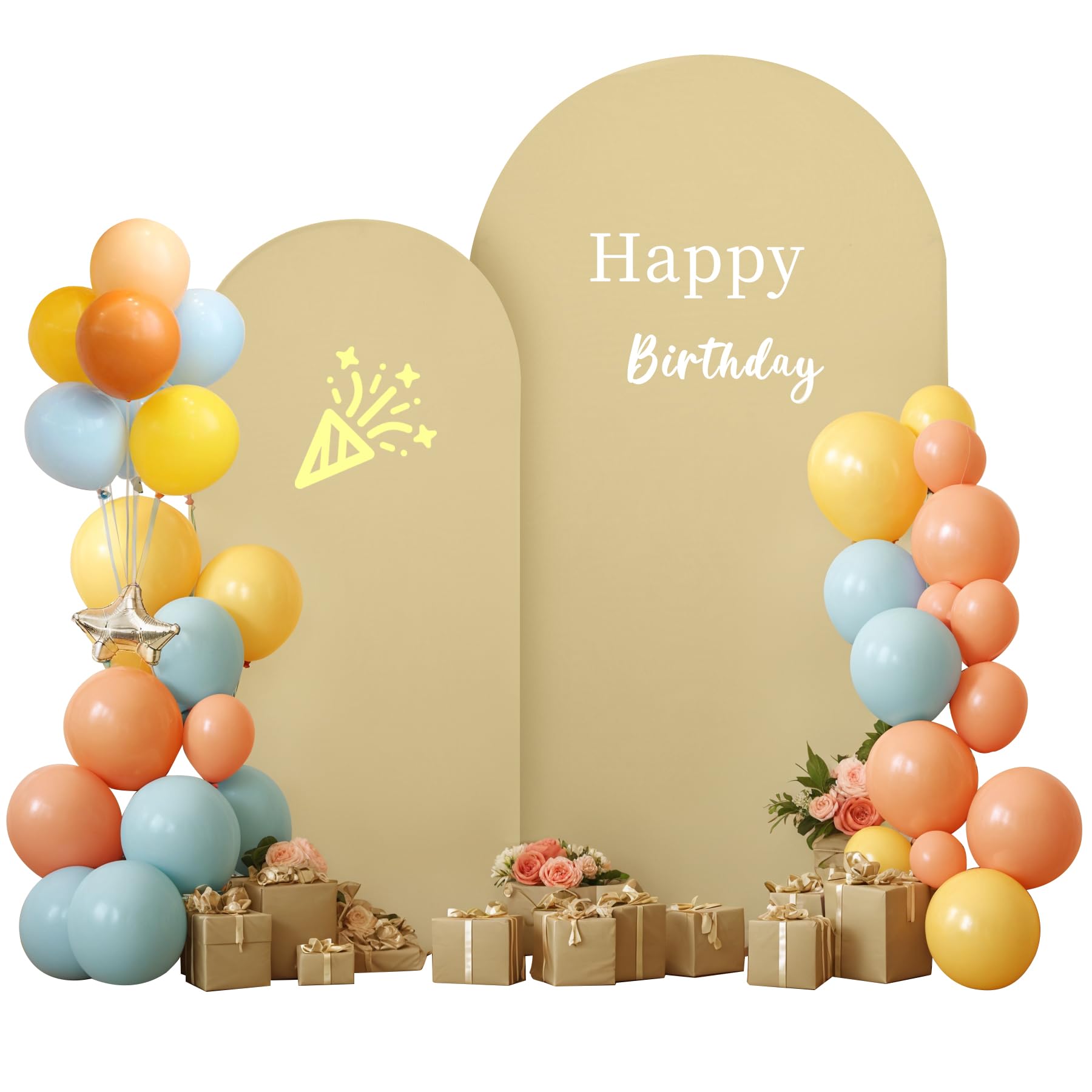 Photo 1 of 2 Set-6.6FT, 5FT Khaki Arch Backdrop Cover,Spandex Fitted Wedding Arch Stand Covers Round Top Chiara Arch Backdrop Stands Cover for Birthday Party Banquet Photo Background Decoration