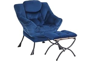 SESHINELL Lazy Chair with Ottoman, Modern Accent Chair Lounge Leisure Sofa Chair with Armrests, Reading Chair and Folding Footstool for Living Room, Bedroom, Office, Royal Blue
