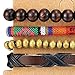 COOLSTEELANDBEYOND Mix 4 Brown Wrap Bracelets Men Women, Wood Beads Ethnic Tribal Bracelets, Leather Cotton Wristbands