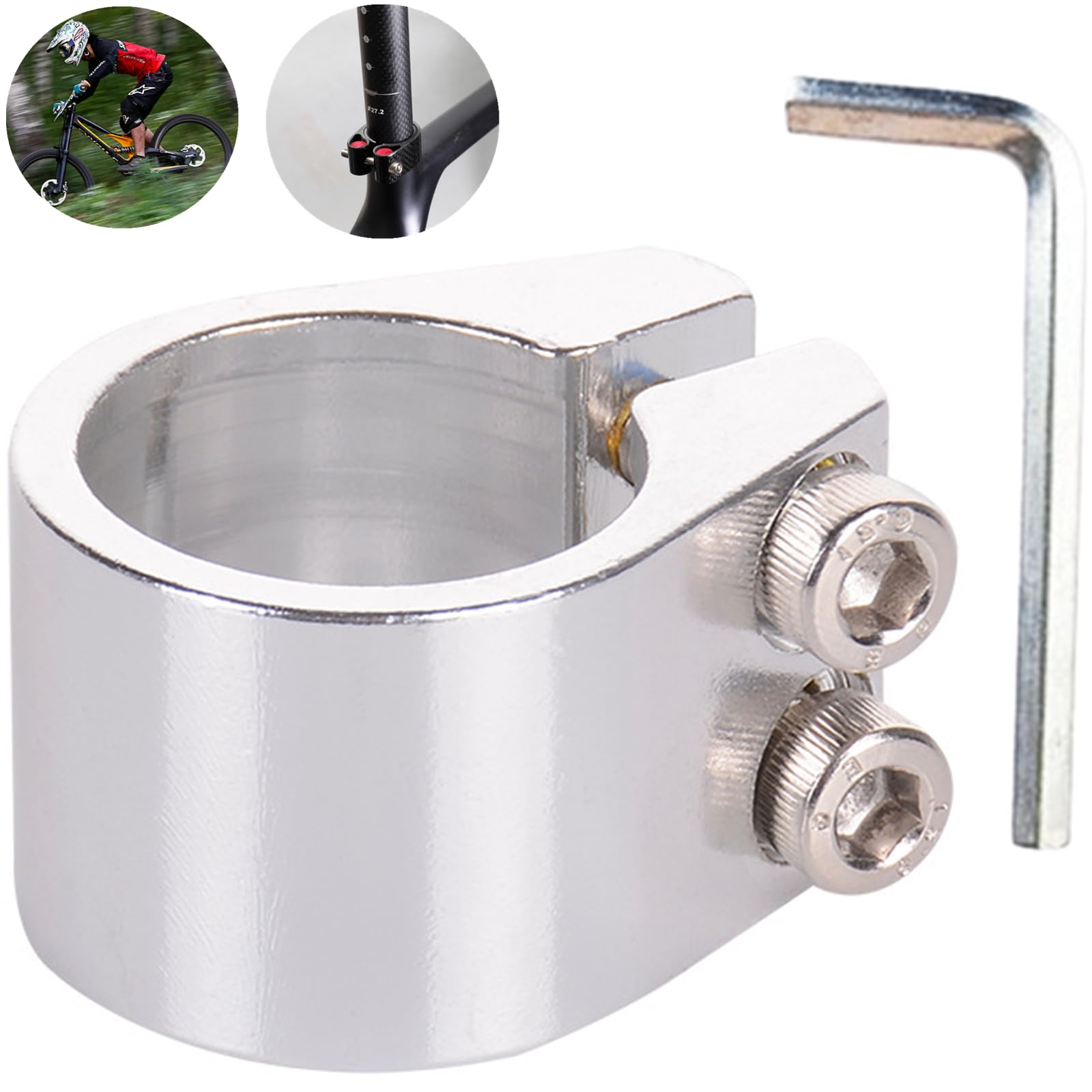 FZGLHQQ Bicycle Seatpost Clamp, Heavy Duty Double Layer Clamp Quick Release, 31.8mm Diameter, Silver