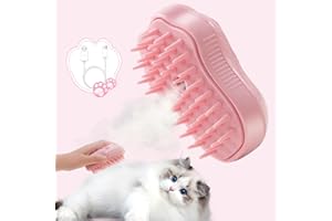 FRAMICS 3-in-1 Rechargeable Silicone Pet Brush - Steamy Self-Cleaning Massage Comb for Cat and Dog Hair Removal (Pink)