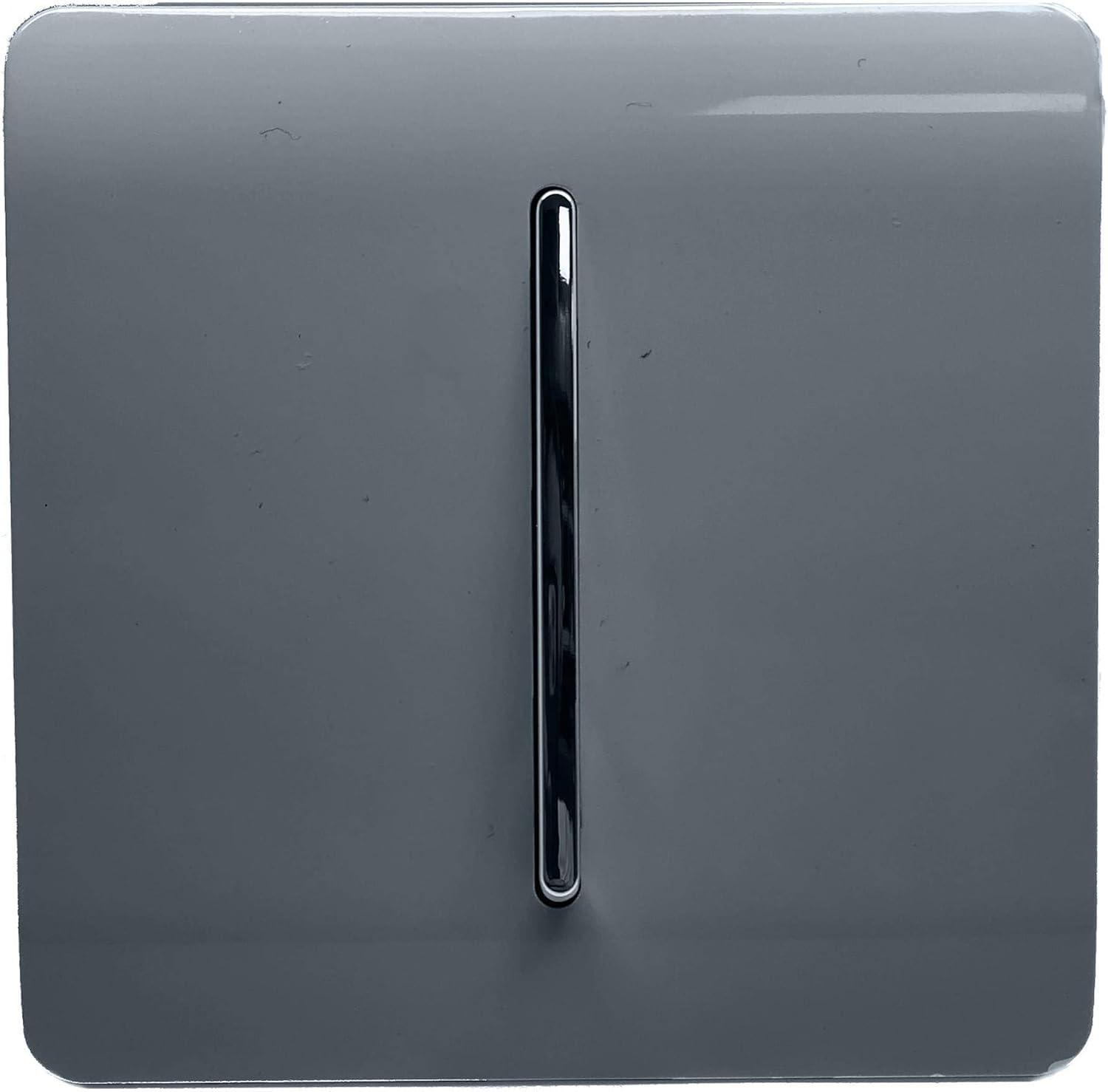 Trendi 1 Gang 2 Way 240V Screwless Raised Front Plate Plastic Artistic Modern Glossy 10 Amp Chrome Rocker Single Electrical Wall Light Switch Warm Grey