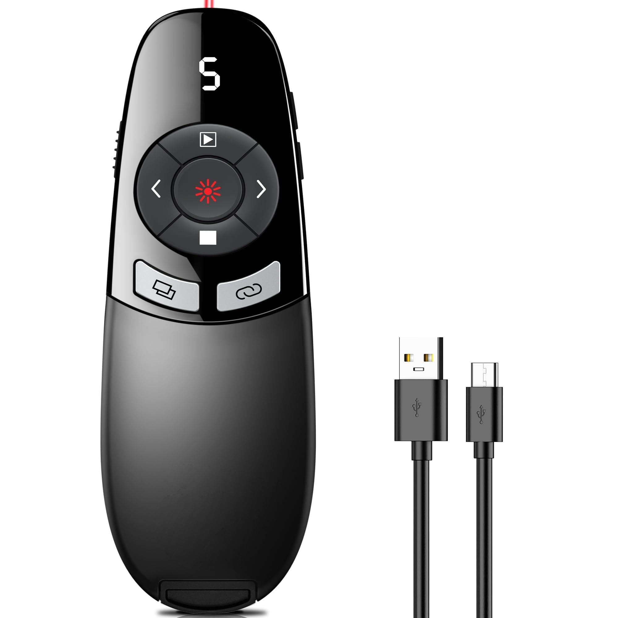 Photo 1 of [Timer LCD Display] Rechargeable Presentation Clicker Wireless Presenter Remote w Laser Pointer Long Range Power Point Clicker Slide Clicker for Office Classroom Teacher