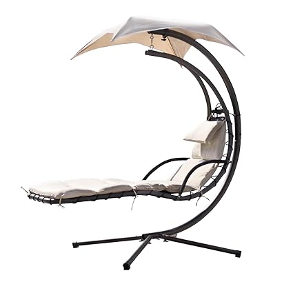 Miganeo® Schwebeliege H 200, L 194, B 104 cm 2 Farben wählbar Relaxliege Schaukelliege Hängematte (Beige)