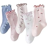 Zulaniu Toddler Floral Socks Girls Ruffle Frilly Princess Dress Socks for Baby Little Kids