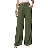 Jyanl Linen Pants for Women Flowy Palazzo Pants Loose Boho High Waist Casual Wide Leg Trousers Summer Beach Vacation Outfits