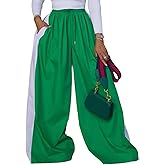 KANSOON Wide Leg Pants Woman Casual Elastic High Waisted Palazzo Lounge Pants Loose Pleated Striped Trousers