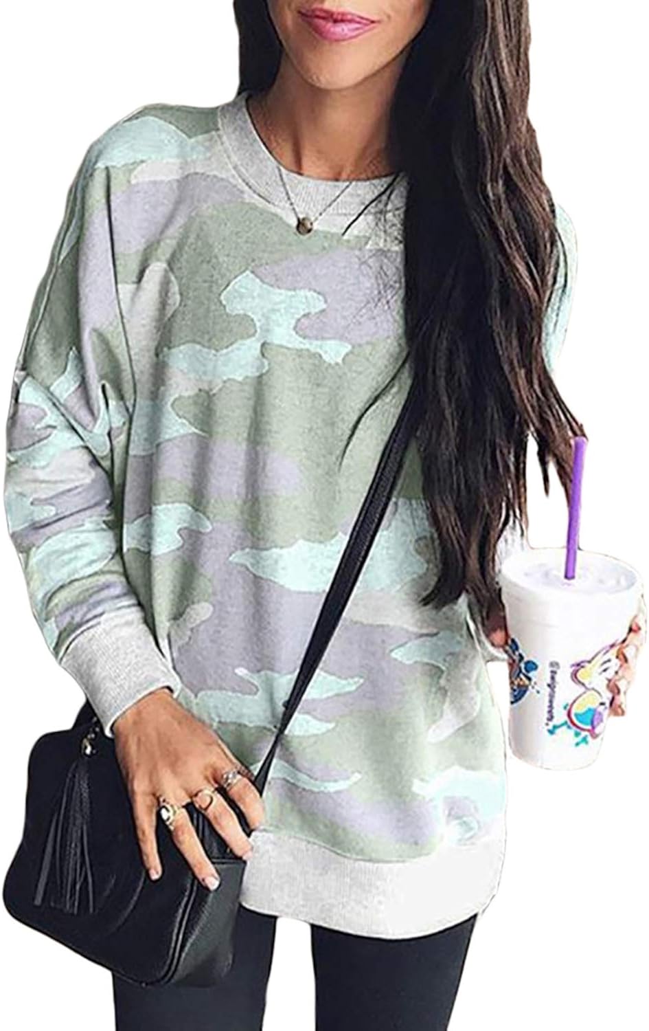 Sidefeel Women Long Sleeve Crewneck Pullover Camo Print Sweatshirt Jumper Top at  Women’s Clothing store