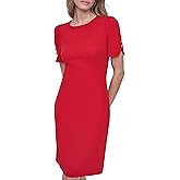 DKNY Womens Short Sleeve Jewel Neck Sheath Dress