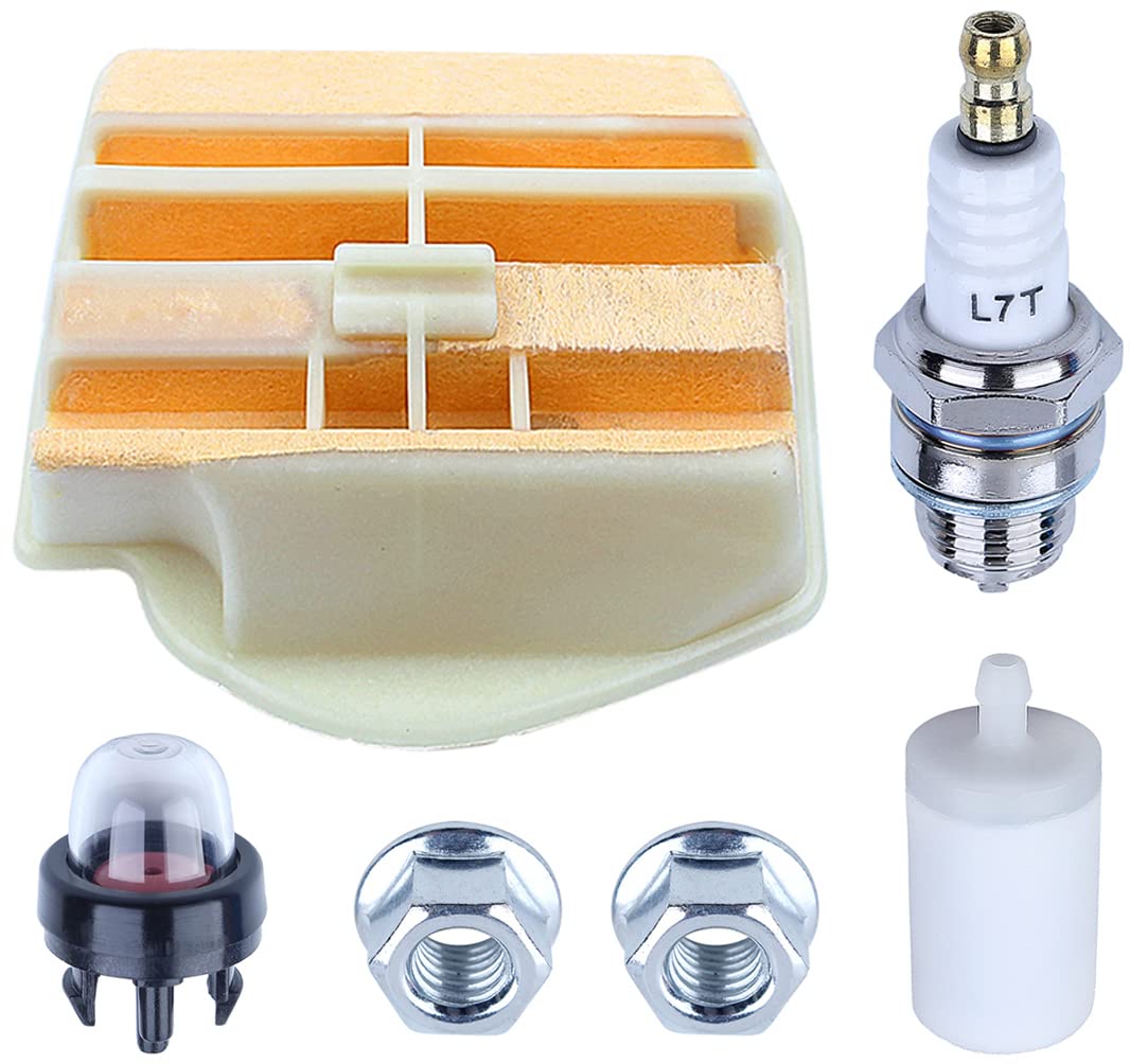 Air Filter Parts Kit for Husqvarna Chainsaw 445 450 445E 450E 445E-II 450E-II Series, ADEFOL Air Filter + Fuel Filter + Spark Plug + Primer Bulb + Rod Nut Chainsaw Parts 6 in 1 Set