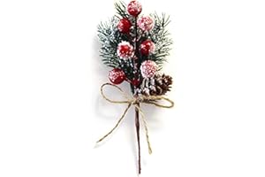 GIGA GUD 10 PCS Artificial Red Pine Cones needles stems snow tipped decorations 5.9 inches Christmas Picks with Berries Pinecones Christmas Trees Decoration Stems Flower Arrangements Wreaths(10pcs) (Red Berry)