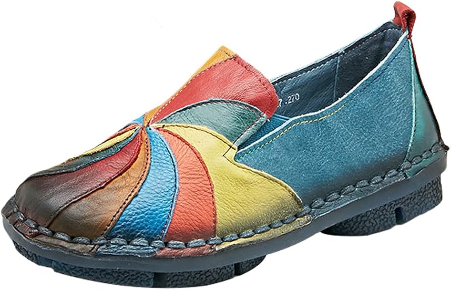 Vogstyle Women's Contrast Color Round Toe Moccasin Loafers Flats
