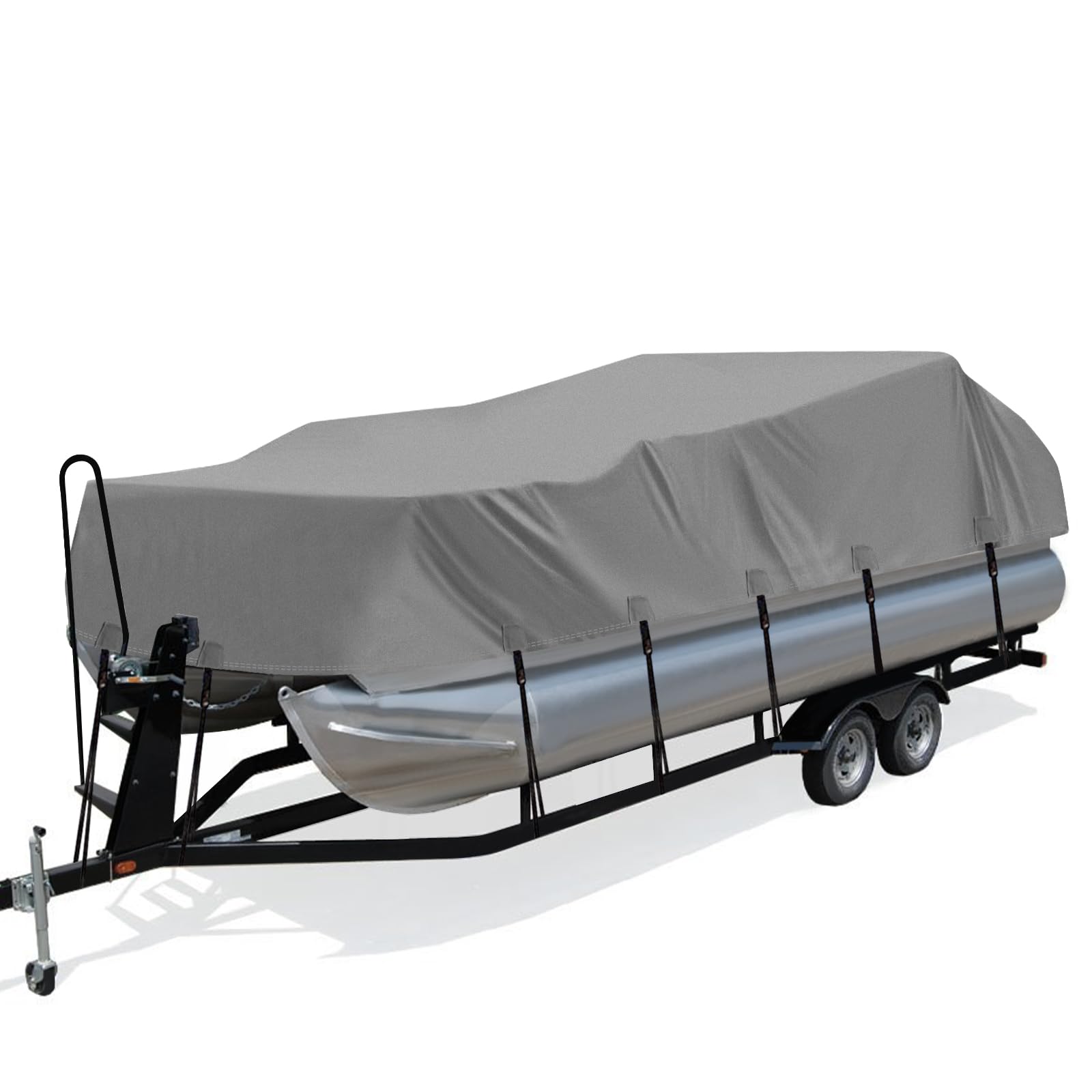 Solim Trailerable 1200D PU Heavy Duty Pontoon Boat Cover, 16-18ft Marine Grade Waterproof UV Resistant Oxford Polyester Canvas Cover, Boat Cover for Pontoon with Adjustable 16 Tie Down Strap, Darkgray Image
