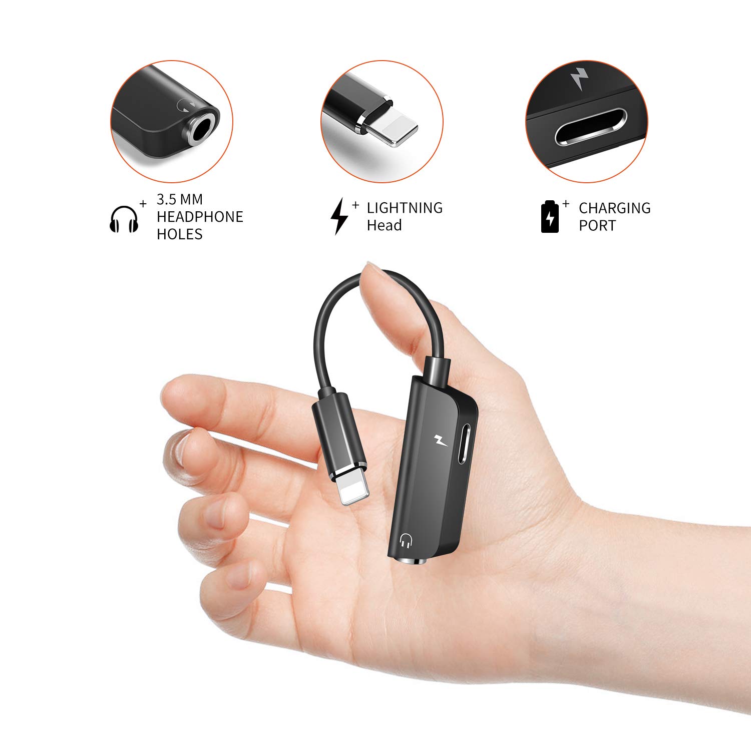 Adaptateur Jack pour iPhone 7, Adaptateur de Casque Aux Jack 3.5 mm Prise de Casque Splitter Compatible iPhone 7/7 Plus/8/8 Plus/XS/XR 2 en 1 Adaptateur pour iOS 12