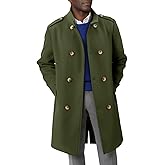 Runcati Mens Trench Coat Double Breasted Stand Collar Pea Coat Casual Fall Winter Warm Mid Long Overcoat