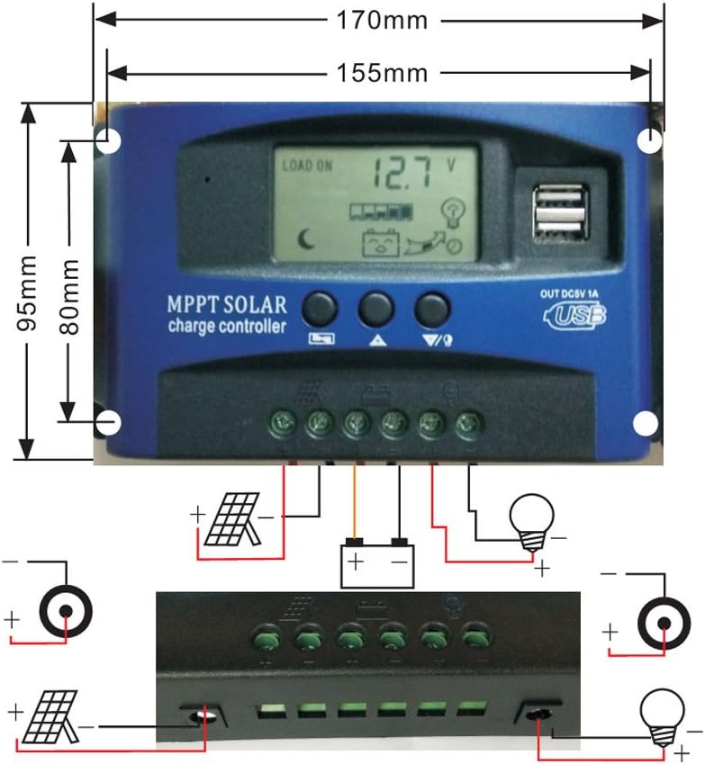SUNYIMA 60A MPPT Solar Charge Controller with LCD Display Dual USB Multiple Load Control Modes, New Mppt Technical Maximum Charging Current (60A) : Garden & Outdoor