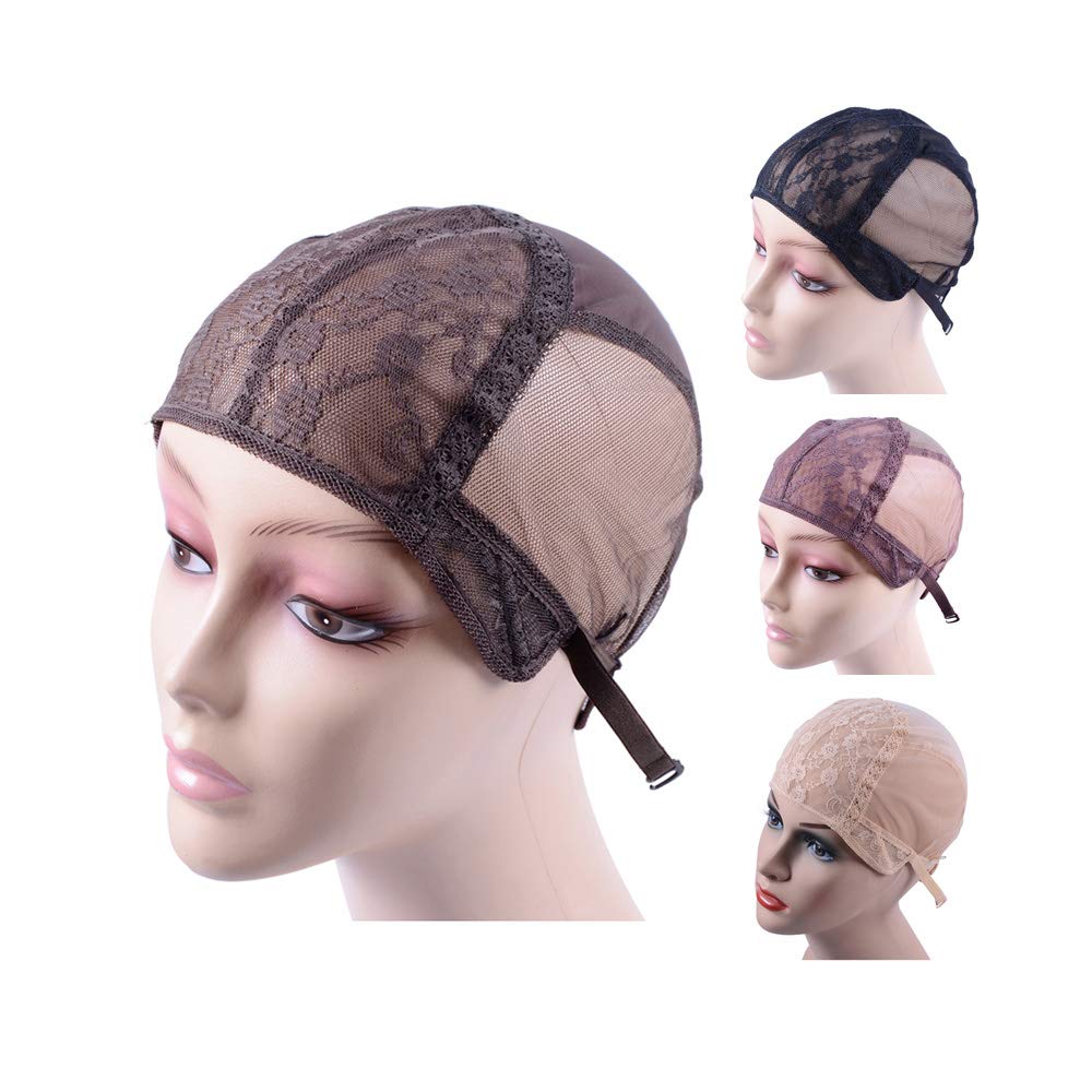 Double Lace Wig Cap for Making Wigs With Adjustable Strap on the Back Glueless Wig Caps Hairnets (Dark Brown XL58cm)