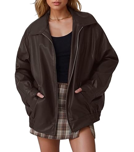 Yousify Womens Leather Jacket Long Sleeve Lapel Casual Fashion