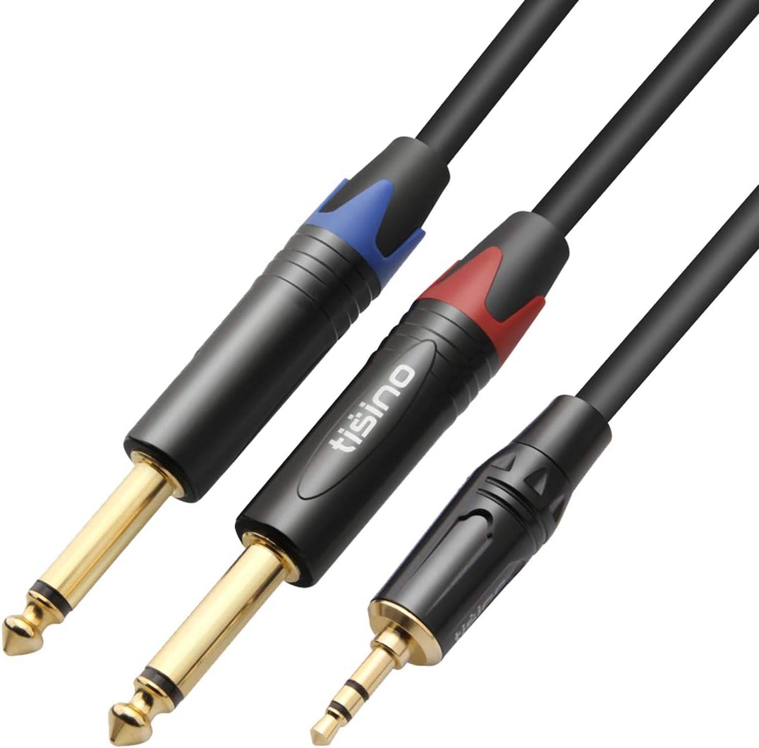 TISINO 1/8 Inch TRS Stereo to Dual 1/4 inch TS Mono Y-Splitter Cable 3.5mm Aux Mini Jack to Jack Breakout Cord - 6.6 feet