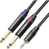 TISINO 1/8" TRS Stereo to Dual 1/4" TS Mono Y-Splitter Cable, 3.5mm Mini Jack Aux to Quarter inch 6.35mm Jack Stereo Breakout