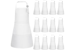 XLSXEXCL 12 Pack Kids Aprons Bulk, Adjustable Kids Chef Apron with 2 Pockets, Art Paint Aprons for Cooking, Baking, Grilling, Painting, Crafting