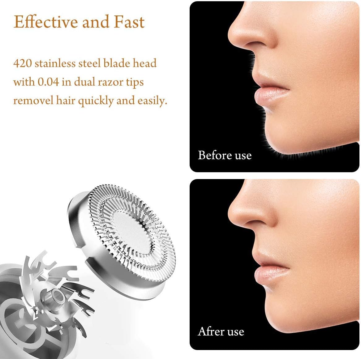 Painless Facial Hair Removal for Women,Elisabeh Electric Facial Hair Remover Epilator for Face Lip Neck Body Chin with LED Light - Image 5