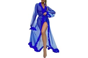 Negligee 3x Sexy Robe Long Lingerie Nightgown Bathrobe Sleepwear Feather Bridal Robe Lace Lingerie for Women Open