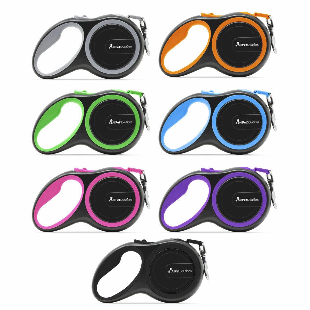 AllPetSolutions Retractable Dog Lead Extending Leash - Extension Lead with Anti-Slip Brake, Release Button, Anti-Twist Lobster Clip, Soft Grip Handle - For Small, Medium, Large Pets - Blue, 8 Metre