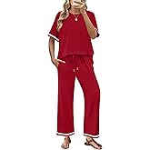 SAMPEEL 2 Piece Sets for Women Casual Summer Travel Vacation Outfits Short Sleeve Lounge Set
