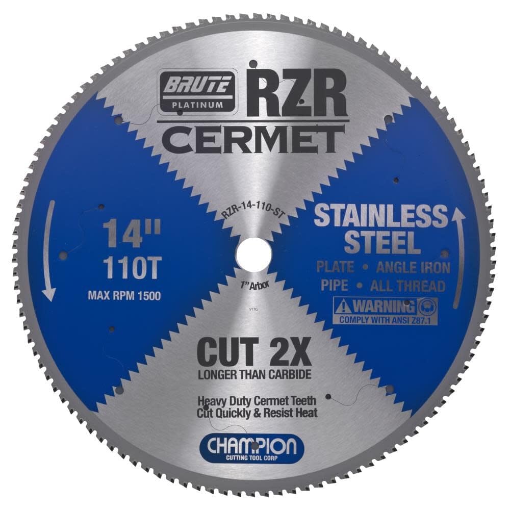Champion Cutting Tool Corp Hoja de sierra circular de 114, 110T (RZR-14-110-ST), corte inoxidable