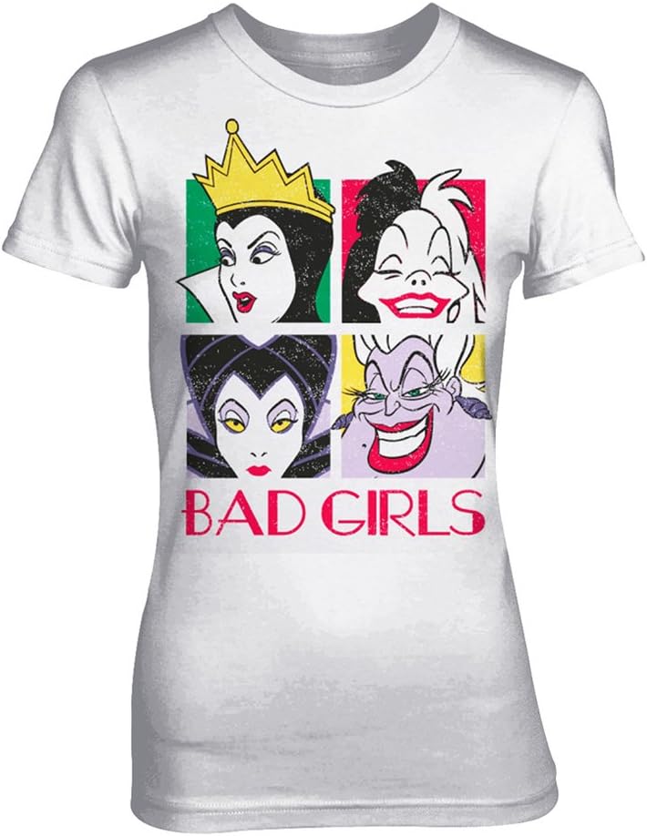 Bad Girls Official Disney Villainesses Maleficent Cruella White Womens T-Shirt