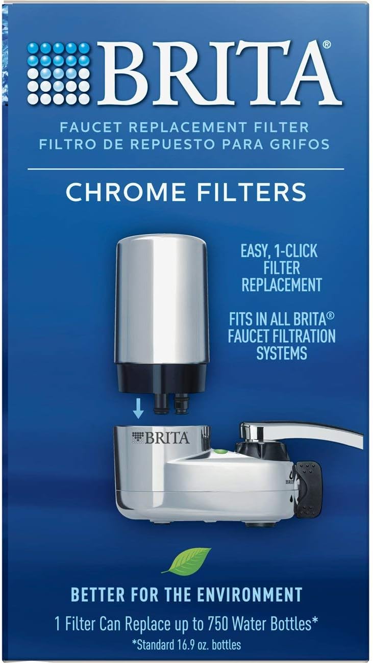 Brita - 36312 Tap Water Filter, Water Filtration System Replacement Filters For Faucets, Reduces Lead, BPA Free – Chrome, 2 Count - Faucet Mount Water Filters - 